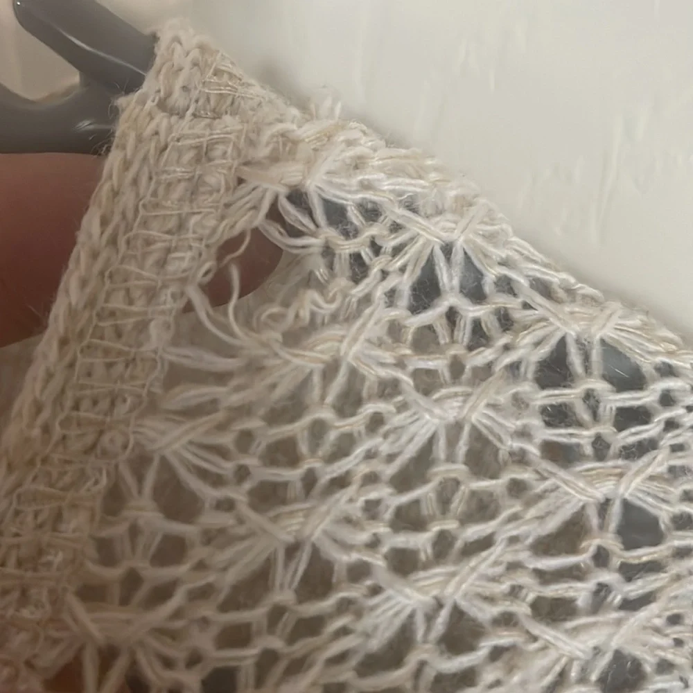 212 Striped Cream and Tan Open Knit Sweater - Picture 7 of 11